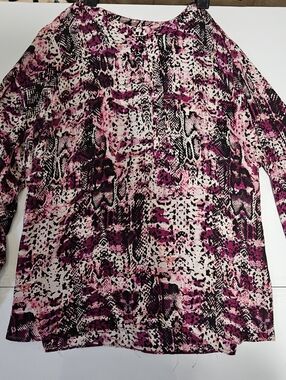 APT. 8 Womens Pink Snake-Print Long-Sleeve Top 2X Zipper Front